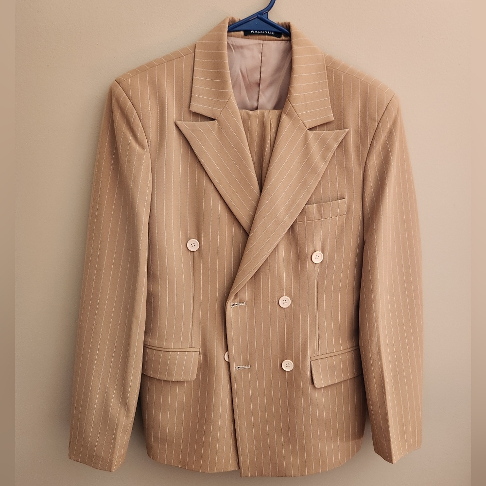 Tan Pinstripe Slim Fit Suit